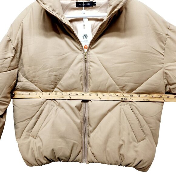 Merokeety Women Short Puffer Jacket Winter Cropped Coat Beige Size S - Picture 14 of 15